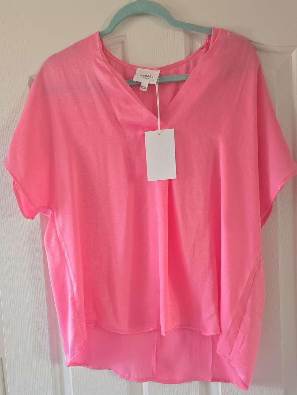 Adrienne Bright Pink V-Neck Dolman Sleeve Tunic